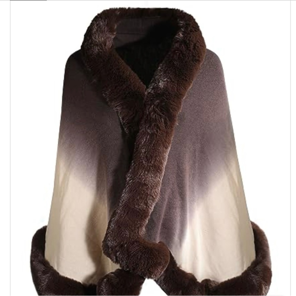 ZLYC Women Winter Faux Fur Shawl Stole Warm Wrap Cape - Picture 2 of 6